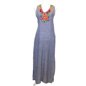 DALHAA THAILAND Maxi Dress Women's Size Medium Sleeveless Polka Dot Embroidered